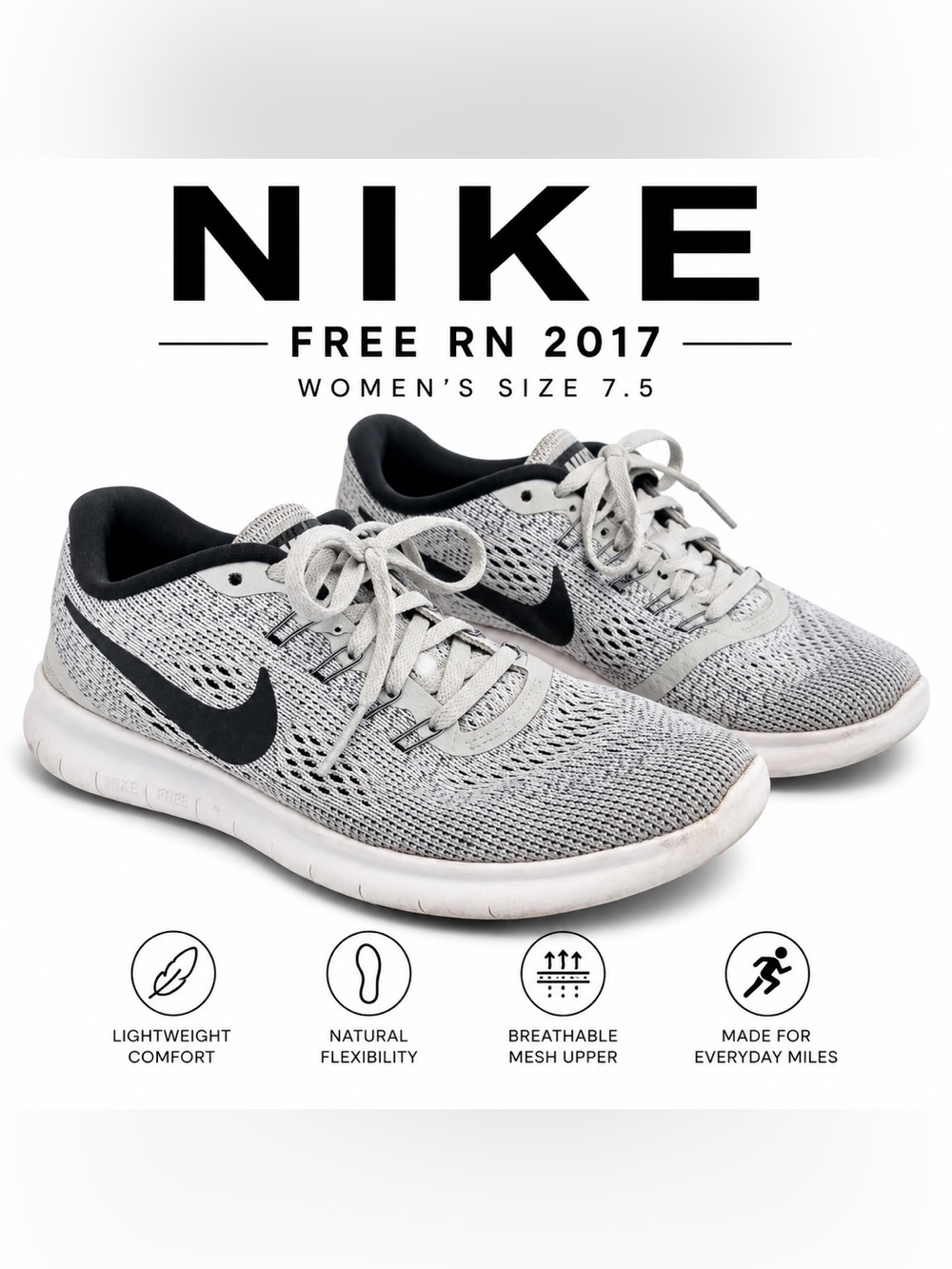 🖤 Nike Free RN 2017 Running Shoes – Women’s 7.5